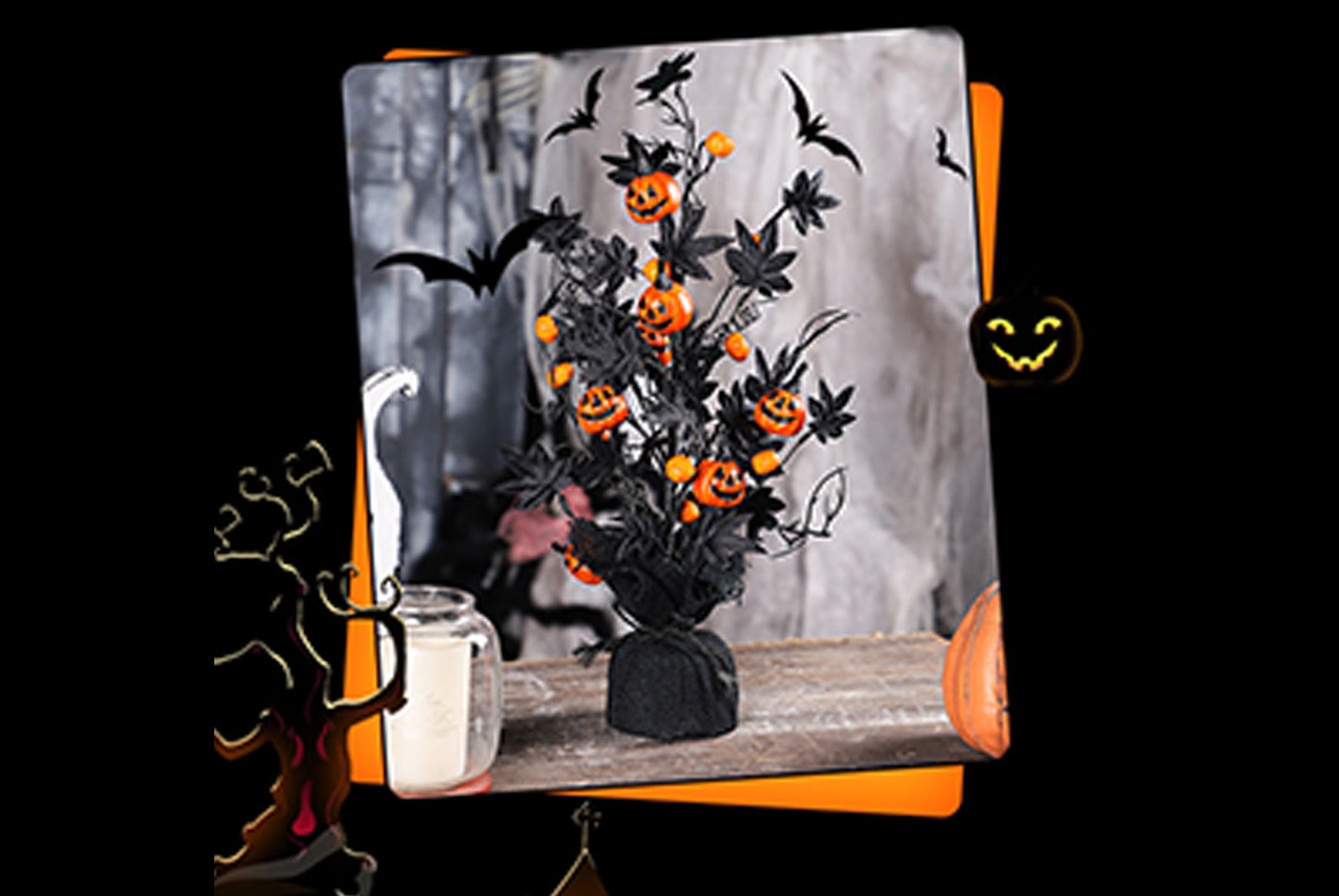 **Halloween Spooky Pumpkin Maple Leaf Decorative Tree, Home Party Decoration**