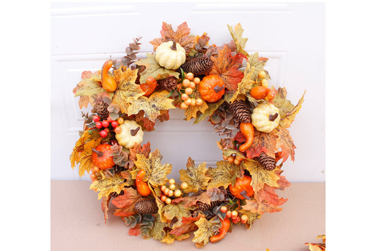**Autumn Pumpkin Pine Cone Wreath Door and Window Decoration**