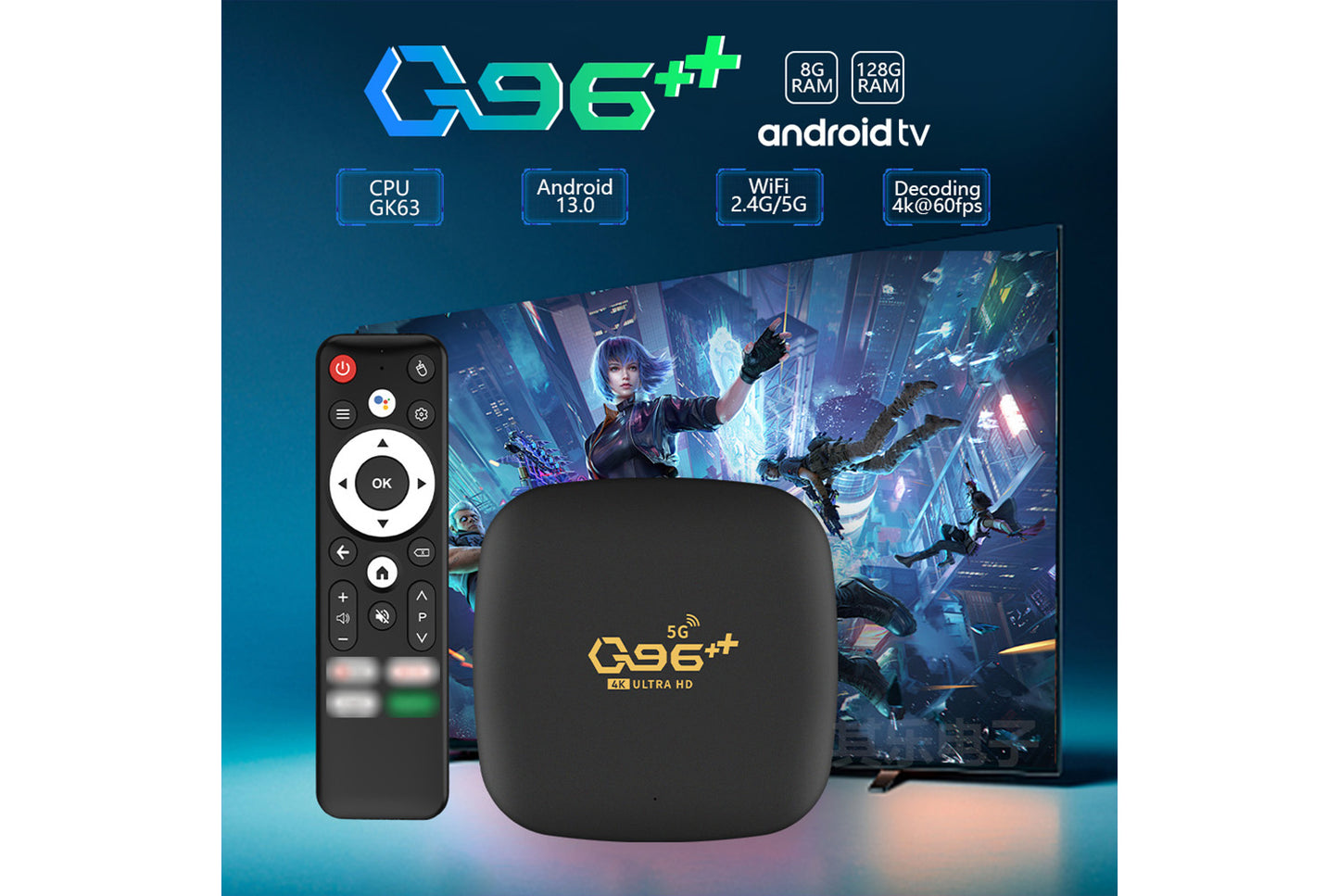 **Q96++ Android Internet TV Set-Top Box 8GB+128GB Edition**(UK plug)