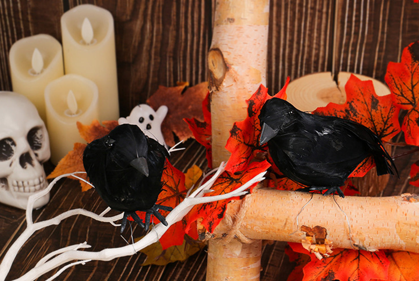 **Halloween Feather Crow Desktop Decoration, Black Crow Photography Prop**