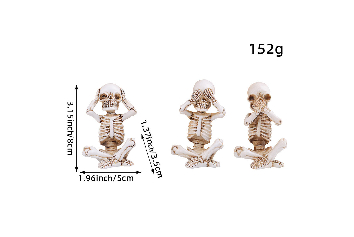 Halloween Skull Ornament Set | No Hear, No See, No Talk Design | Ghost Festival Desktop Decor