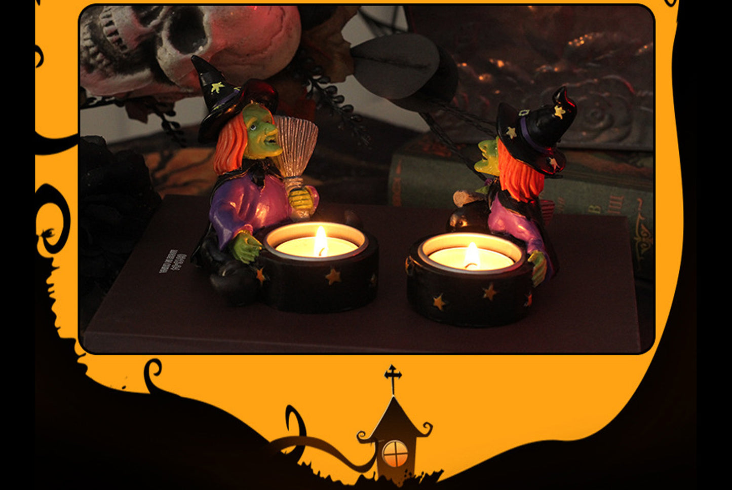 *Halloween Scary Witch Skull Candle Holder - Halloween Party Tabletop Decoration*