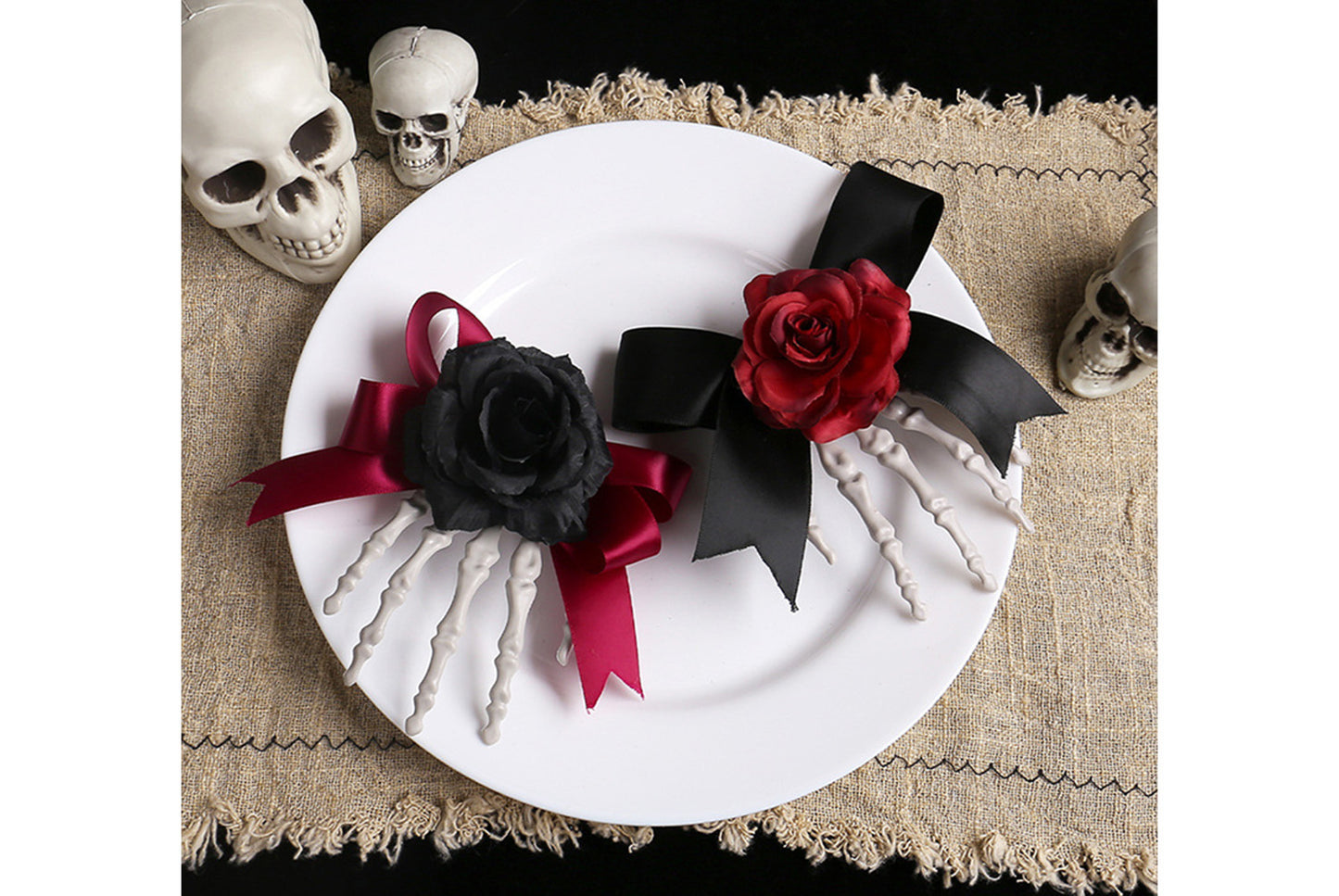 **Halloween Skeleton Hand Hair Clip with Scary Rose Bow Side Clip**