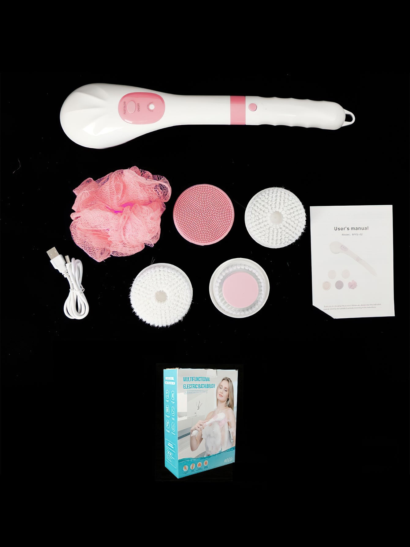 5-in-1 Electric Shower Brush: Waterproof Back Scrubber with 6 Speeds & Rotating Heads - 2 Colours