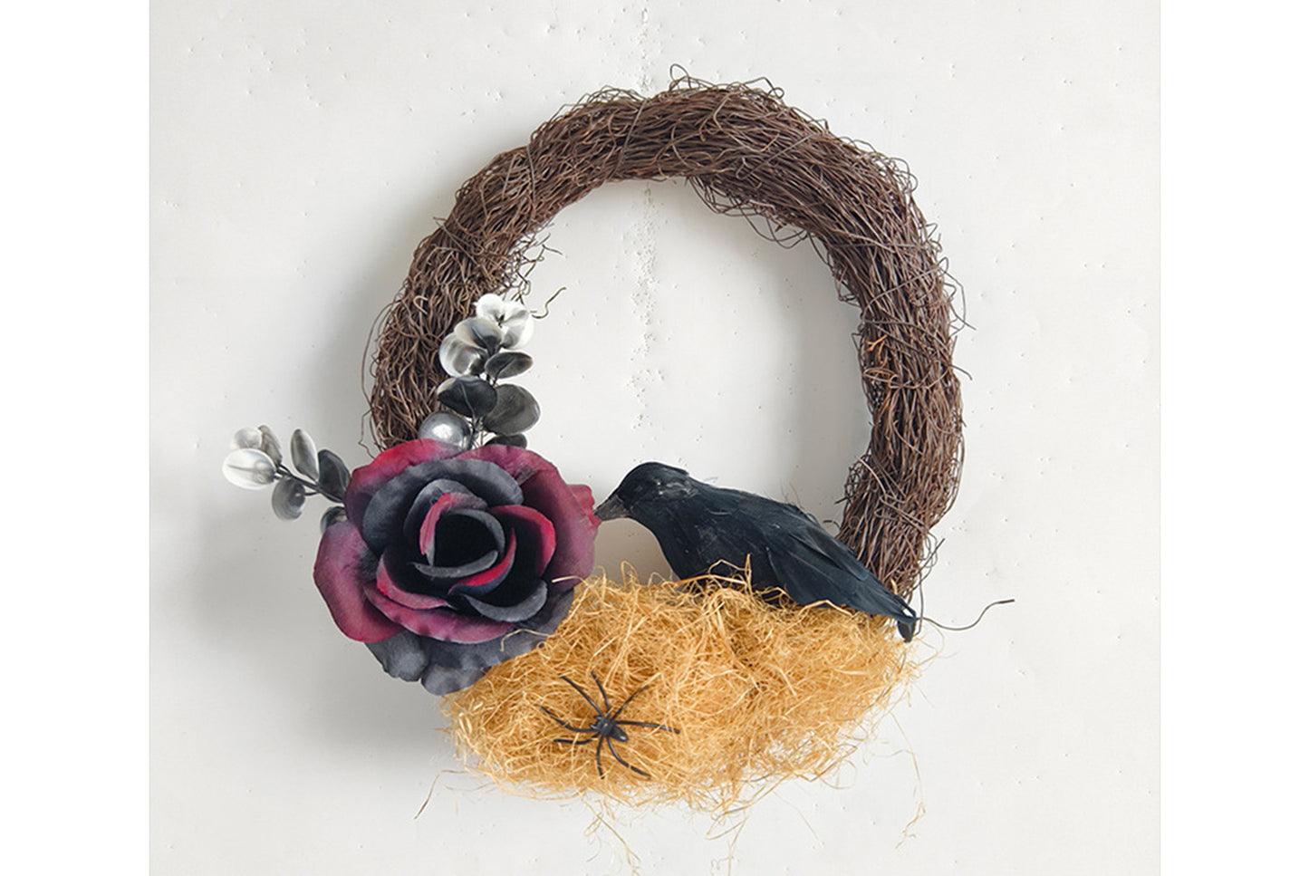 Halloween Dead Rose and Crow Wreath | Horror-Themed Door Decoration