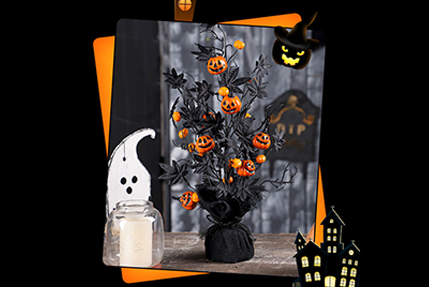 **Halloween Spooky Pumpkin Maple Leaf Decorative Tree, Home Party Decoration**