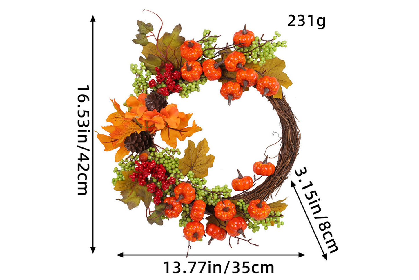 Autumn Pumpkin Vine Wreath Door Hanging Decoration