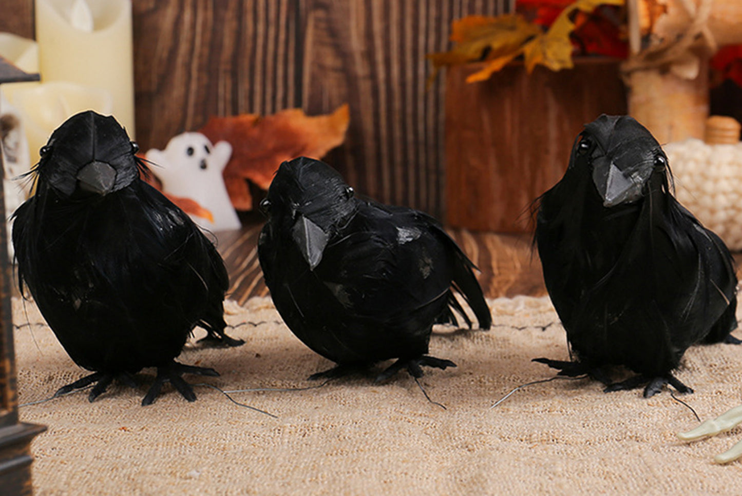 **Halloween Feather Crow Desktop Decoration, Black Crow Photography Prop**