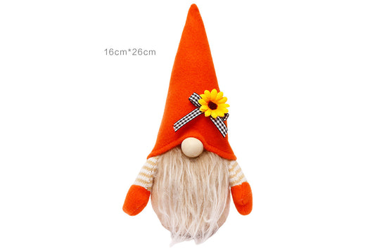 **Autumn Harvest Festival Faceless Doll Standing Sunflower and Pumpkin Ornament**
