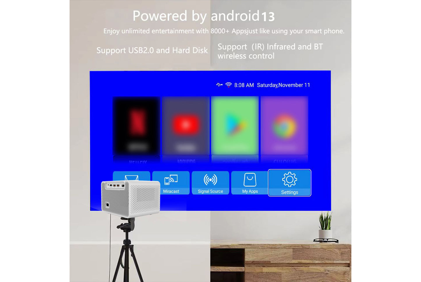 **M10 Smart Projector, White, Android**(UK plug)