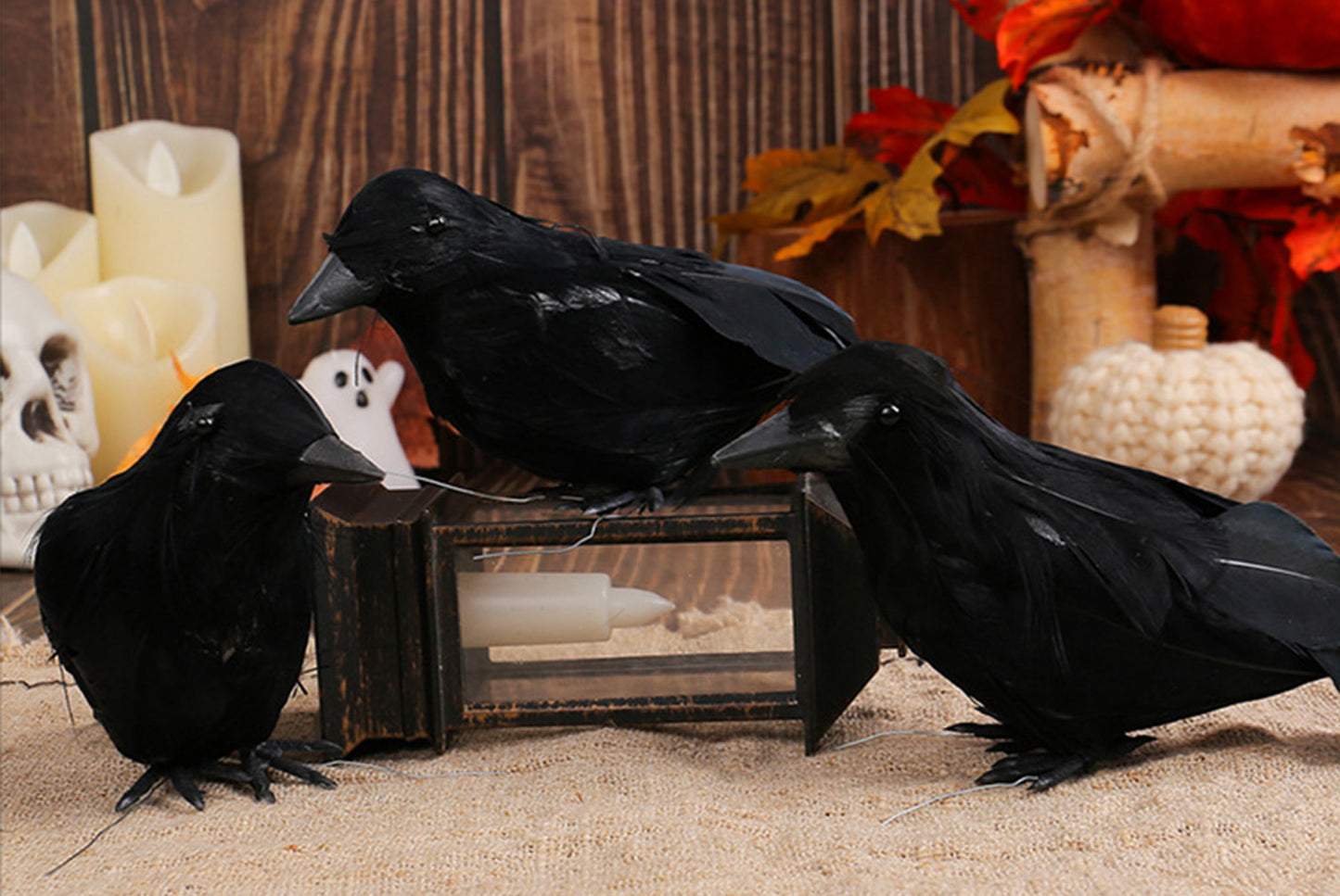 **Halloween Feather Crow Desktop Decoration, Black Crow Photography Prop**