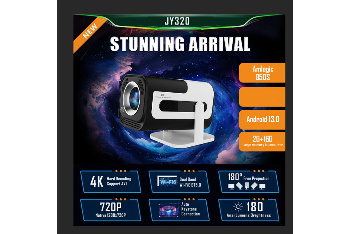 **Smart 4K Home Projector Portable Home Theater System**(UK plug)