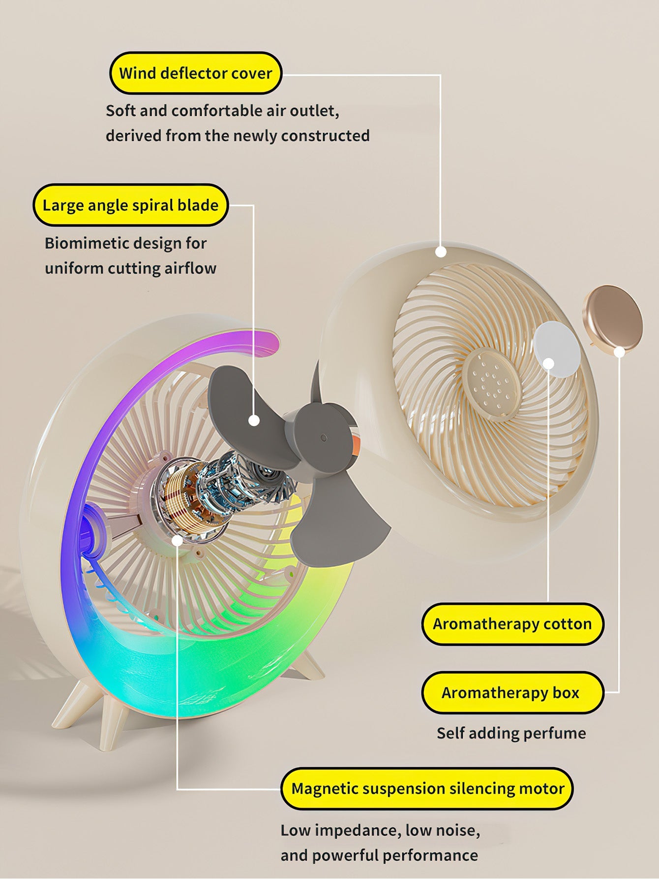 Portable USB Desktop Fan with Ambient Light - 2 Styles and 4 Colours