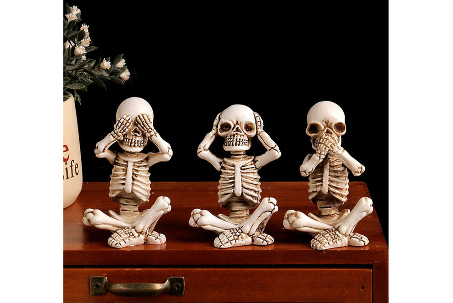 Halloween Skull Ornament Set | No Hear, No See, No Talk Design | Ghost Festival Desktop Decor
