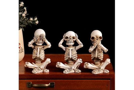 Halloween Skull Ornament Set | No Hear, No See, No Talk Design | Ghost Festival Desktop Decor
