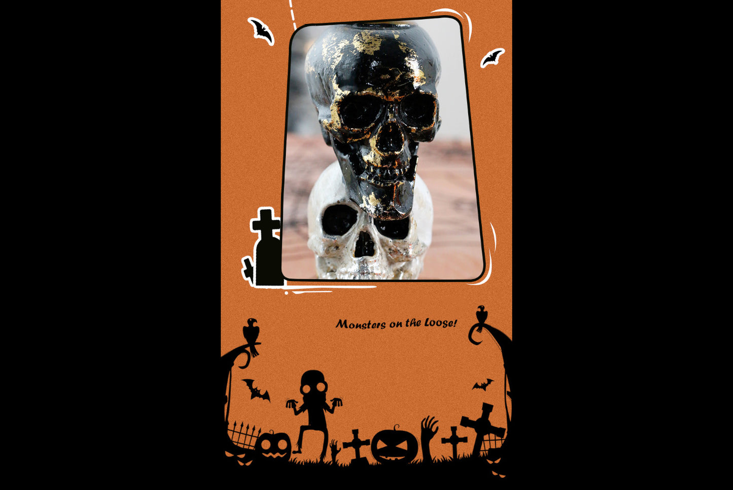 Two-tone Black and White Skull Candlestick Ornament