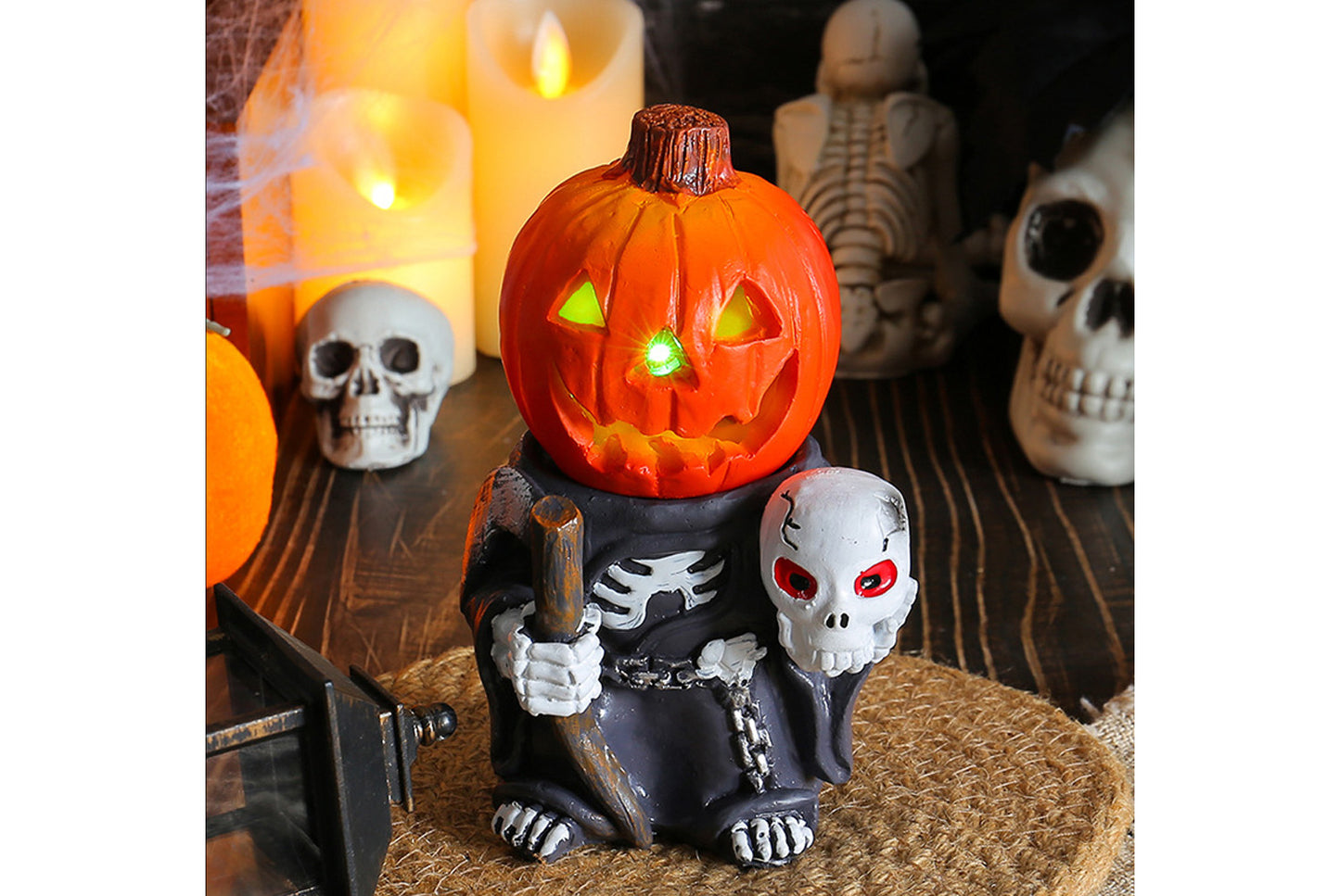 Halloween LED Pumpkin Knight Ornament | Luminous Resin Decoration