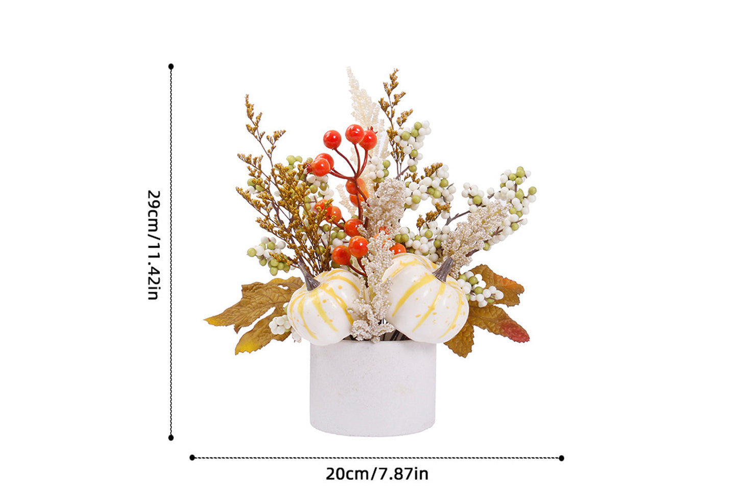 Simulated Autumn Maple Leaf, Pumpkin, and Rice Potted Plant