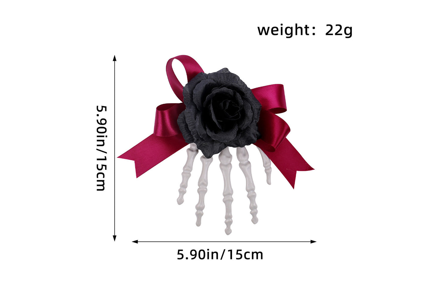 **Halloween Skeleton Hand Hair Clip with Scary Rose Bow Side Clip**