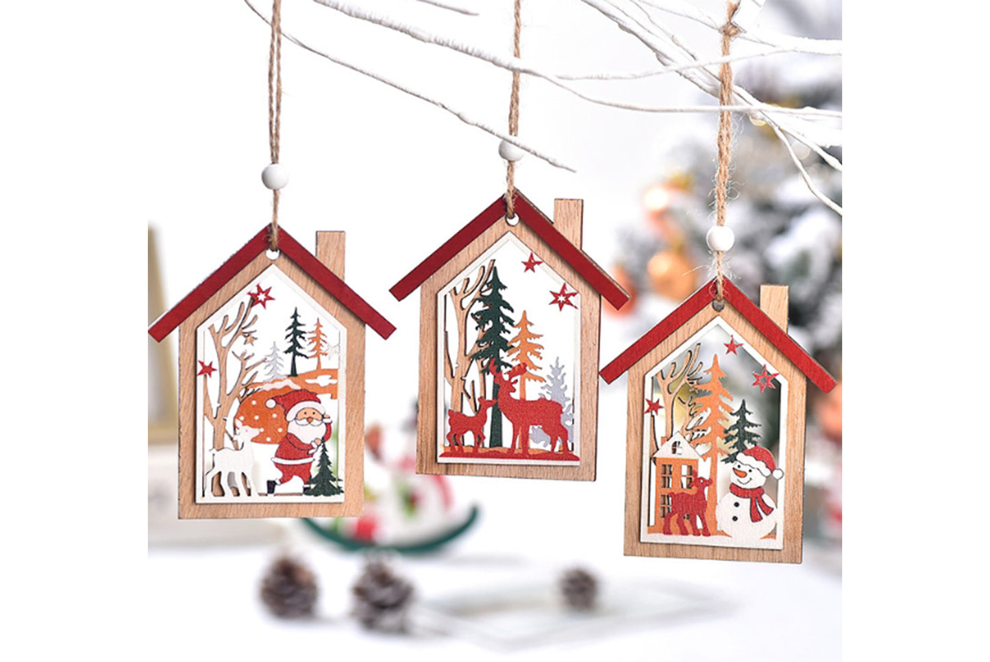 **Christmas Wooden Hollow Pendant - Holiday Tree Ornaments**