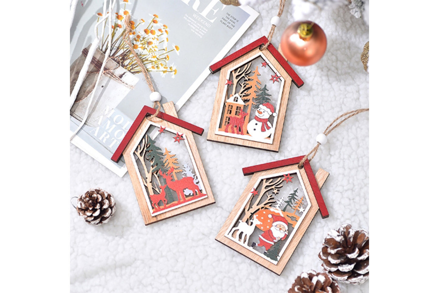 **Christmas Wooden Hollow Pendant - Holiday Tree Ornaments**