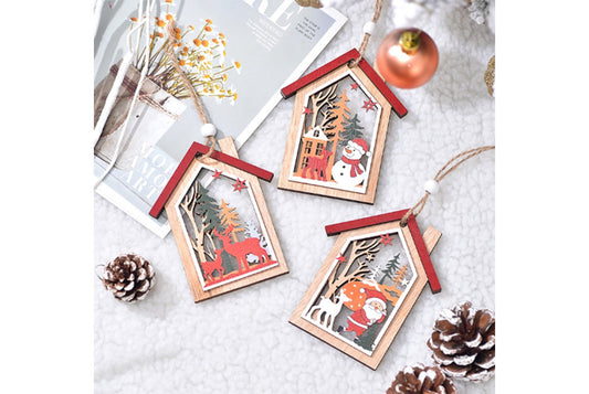 **Christmas Wooden Hollow Pendant - Holiday Tree Ornaments**