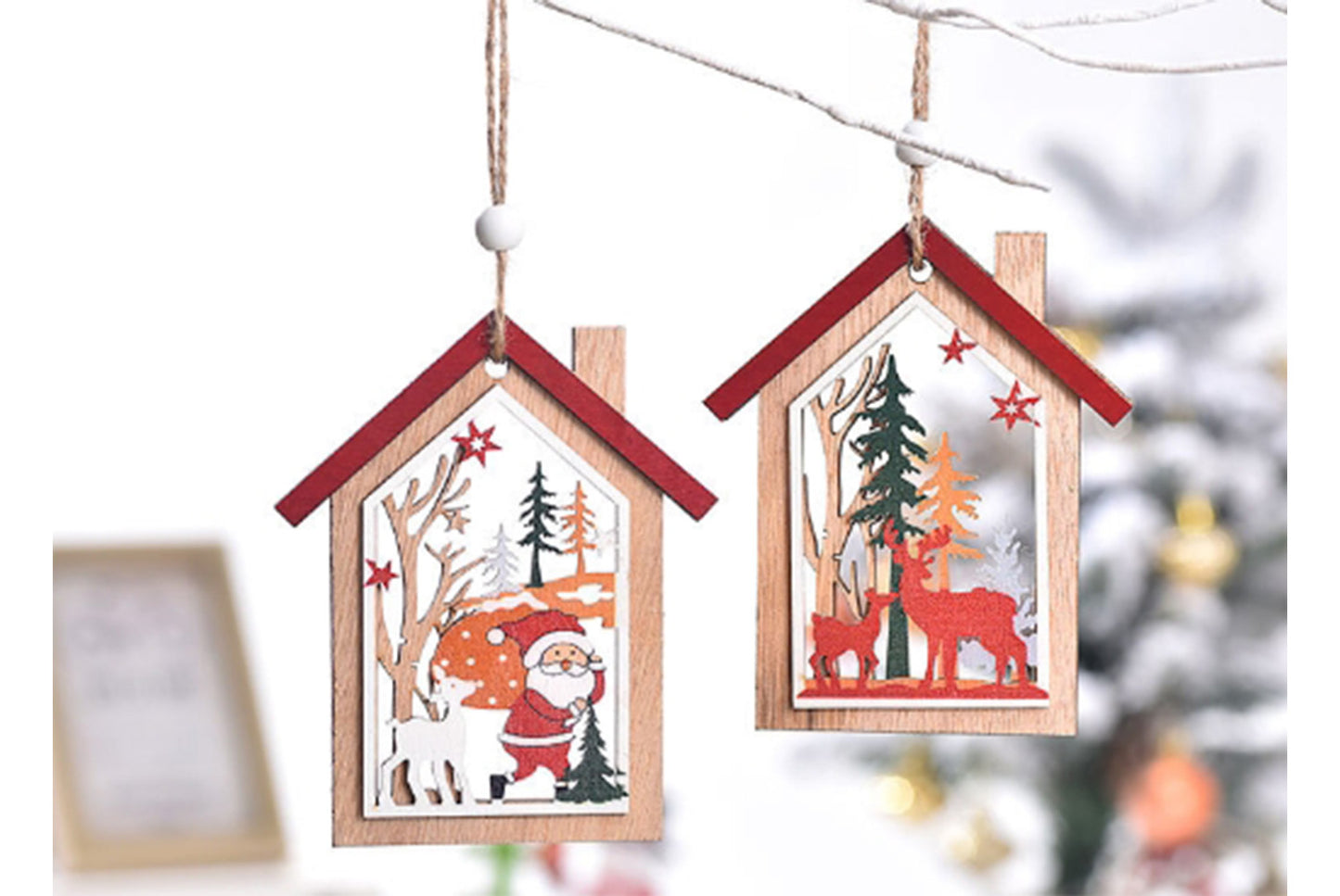 **Christmas Wooden Hollow Pendant - Holiday Tree Ornaments**