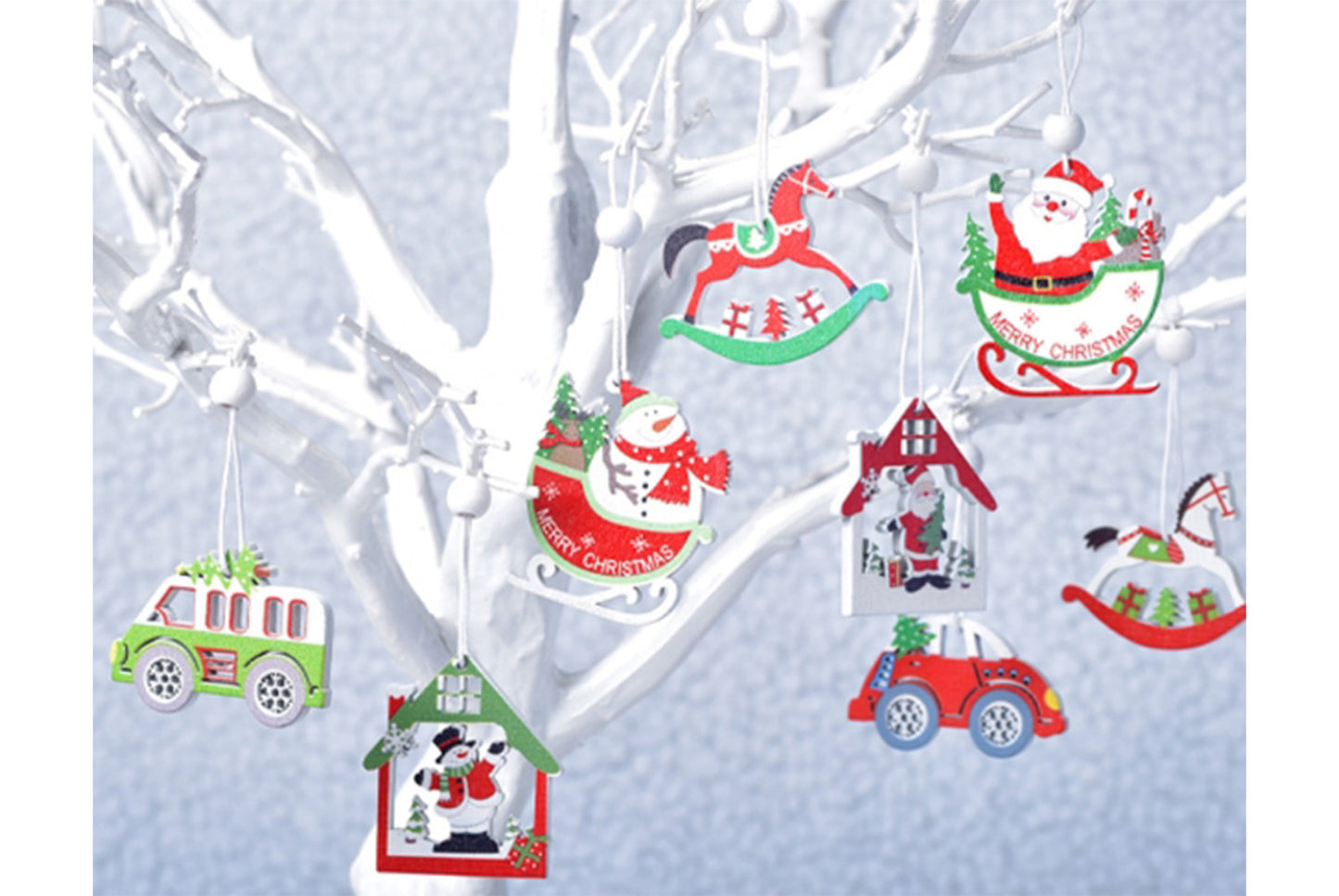 **Wooden Box Christmas Ornament Set - Holiday Decorations**