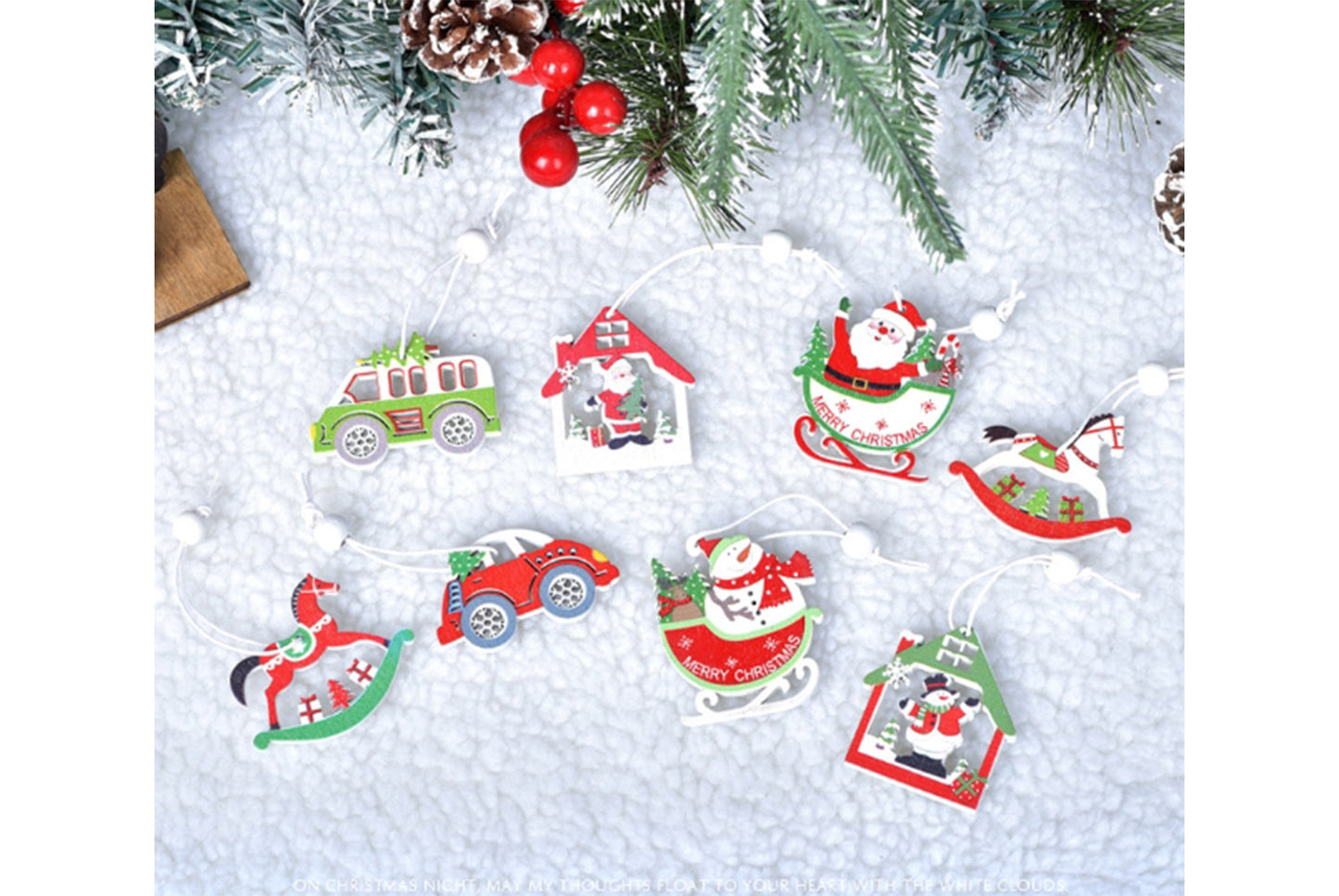 **Wooden Box Christmas Ornament Set - Holiday Decorations**