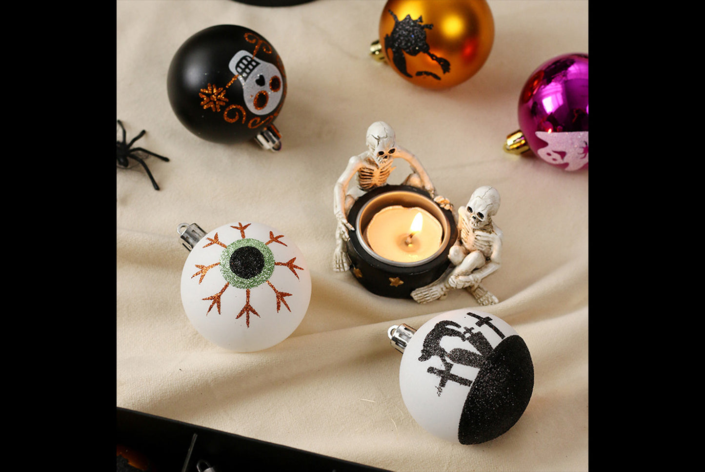 **Halloween 16-Piece Painted Spooky Skull Plastic Ball Hanging Ornaments**