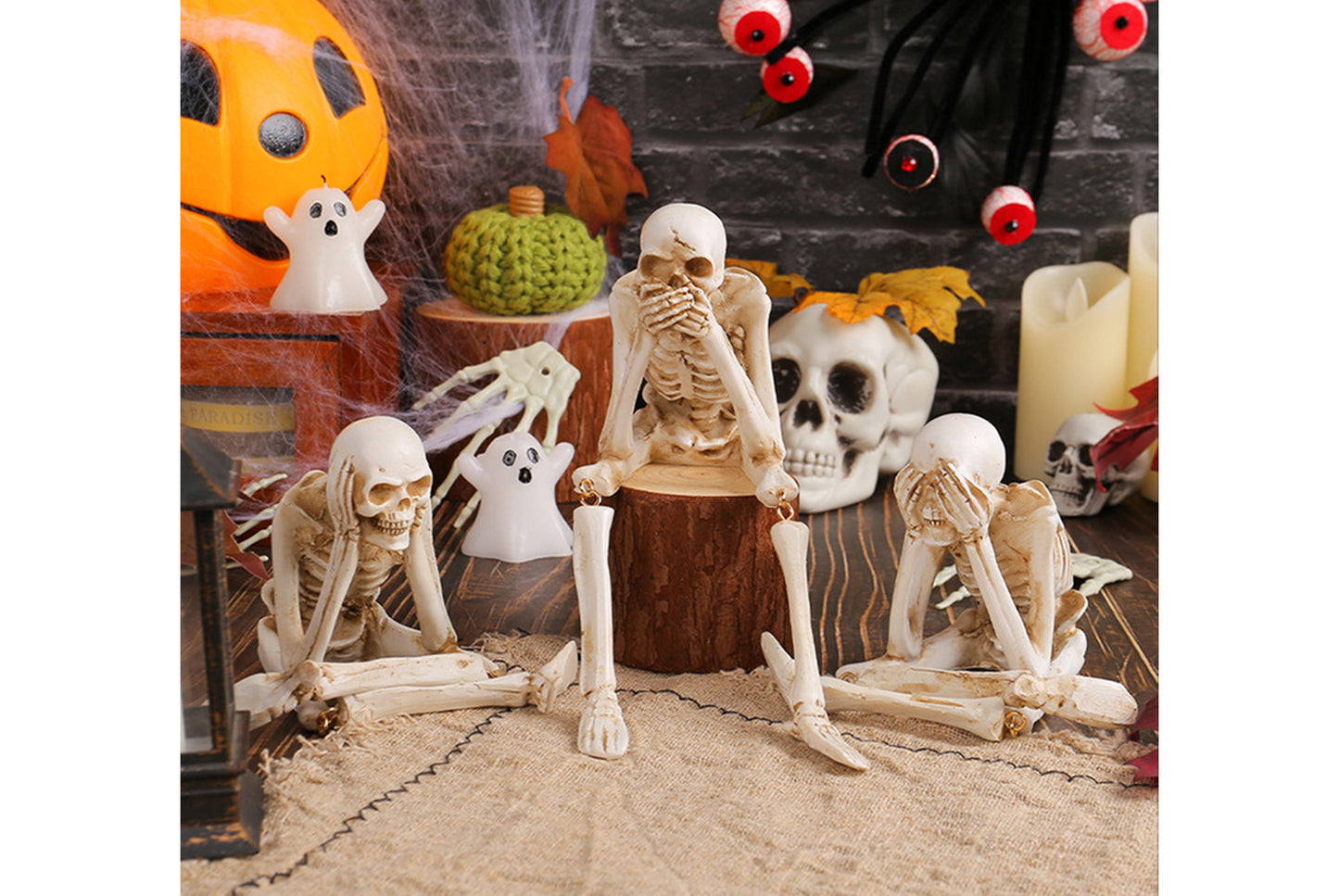 Halloween Resin Skeleton Ornaments | Three "Don't Hear, Don't See, Don't Talk" Styles