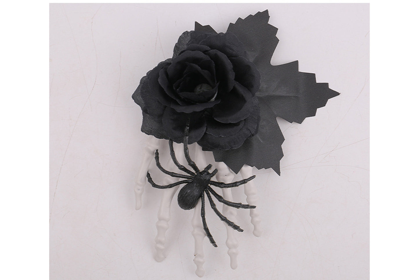 **Halloween Black Rose Bone Claw Side Hair Clip**