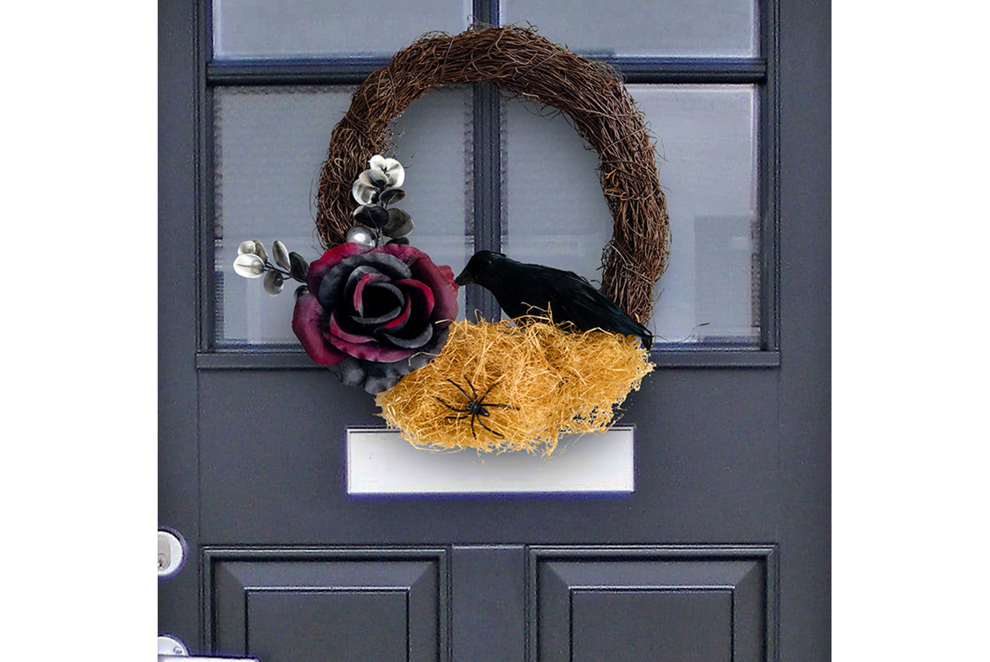 Halloween Dead Rose and Crow Wreath | Horror-Themed Door Decoration