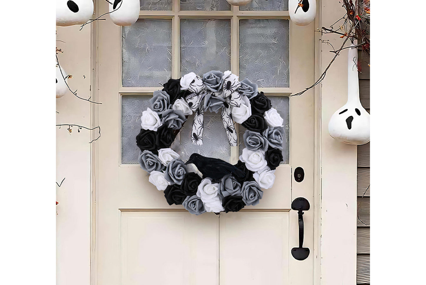 Black and White Rose and Crow Wreath