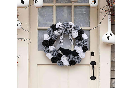 Black and White Rose and Crow Wreath