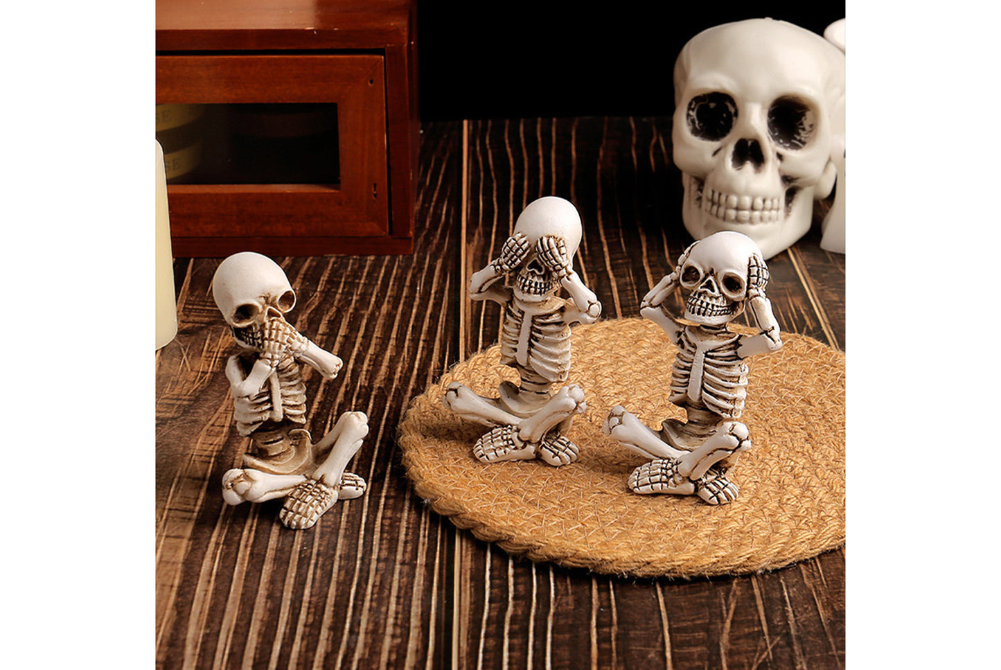 Halloween Skull Ornament Set | No Hear, No See, No Talk Design | Ghost Festival Desktop Decor