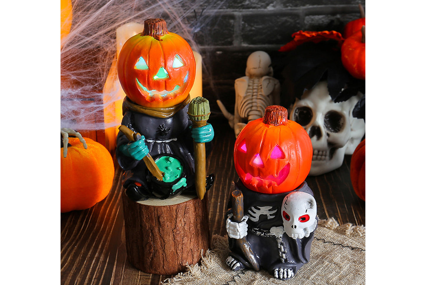 Halloween LED Pumpkin Knight Ornament | Luminous Resin Decoration