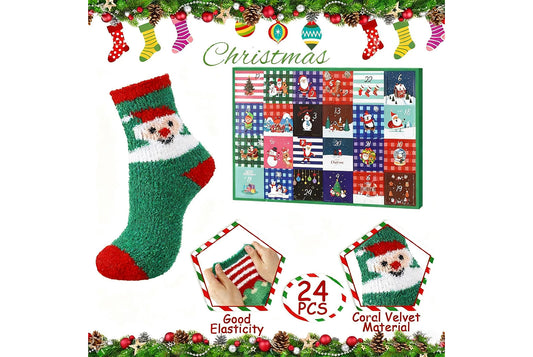 *24-Piece Santa Mid-Calf Socks Countdown Blind Box Gift Set