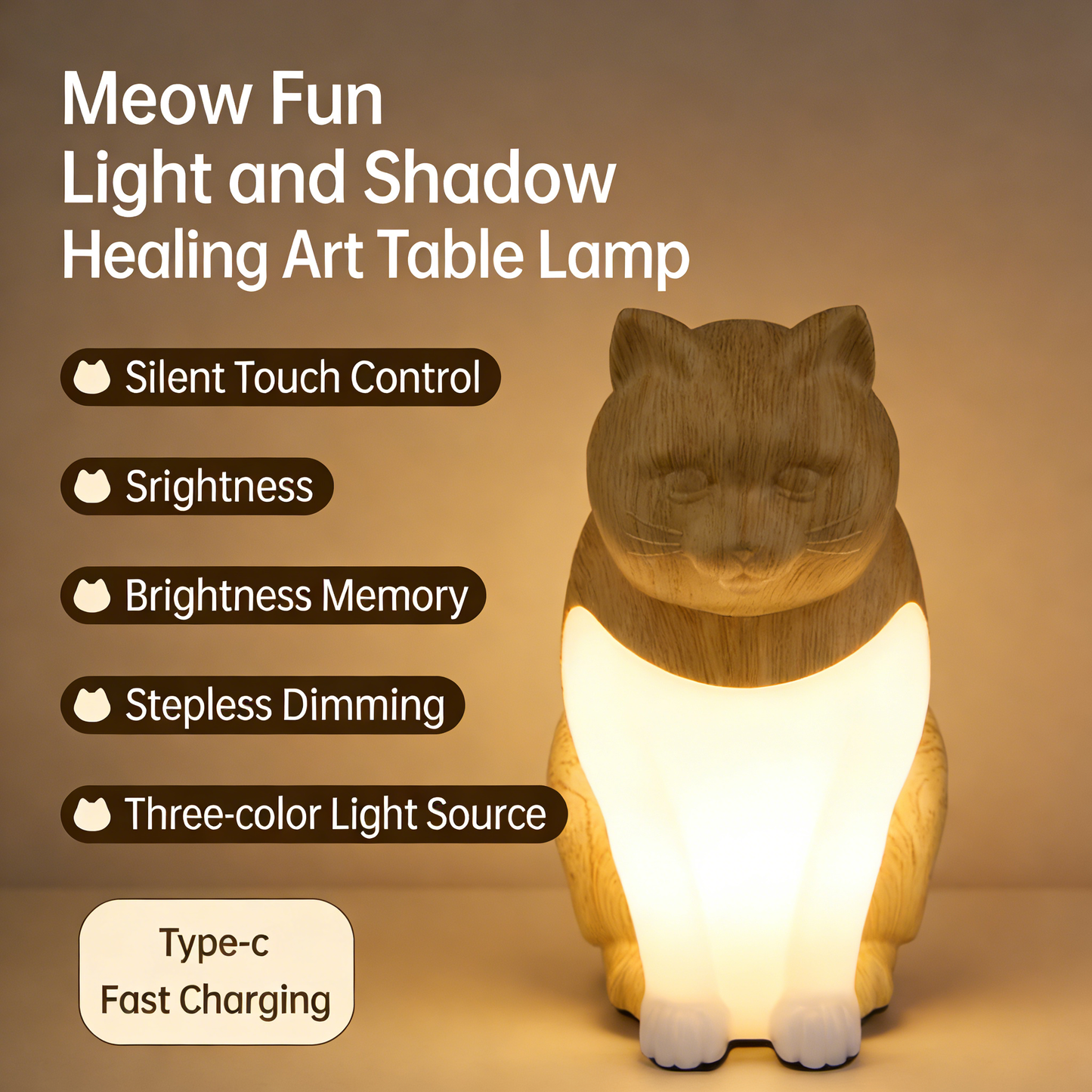 **Mini Night Light for Bedroom Desktop, Creative Lucky Cat Desk Lamp**