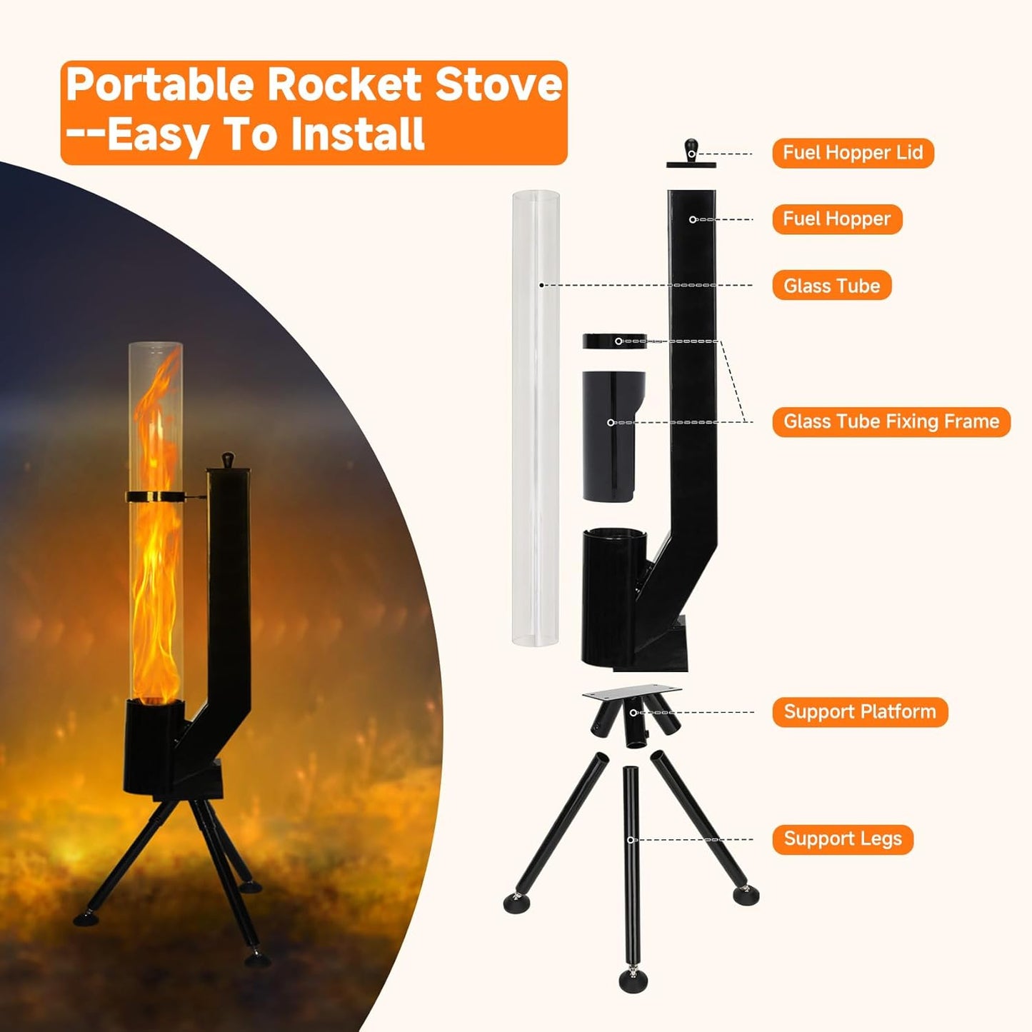 Vertical wood-burning rocket stove