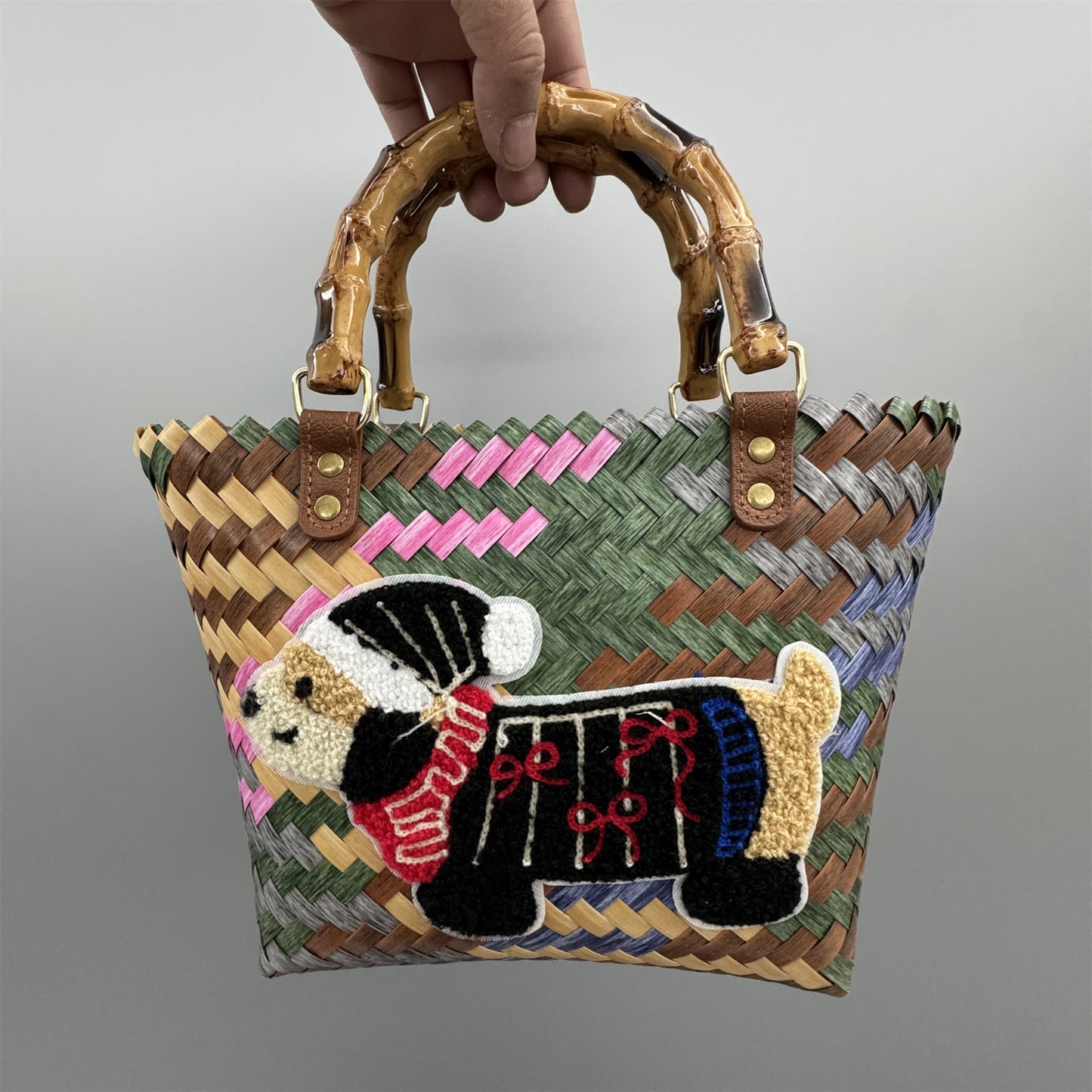 Woven Striped Vintage Dachshund Tote Bag