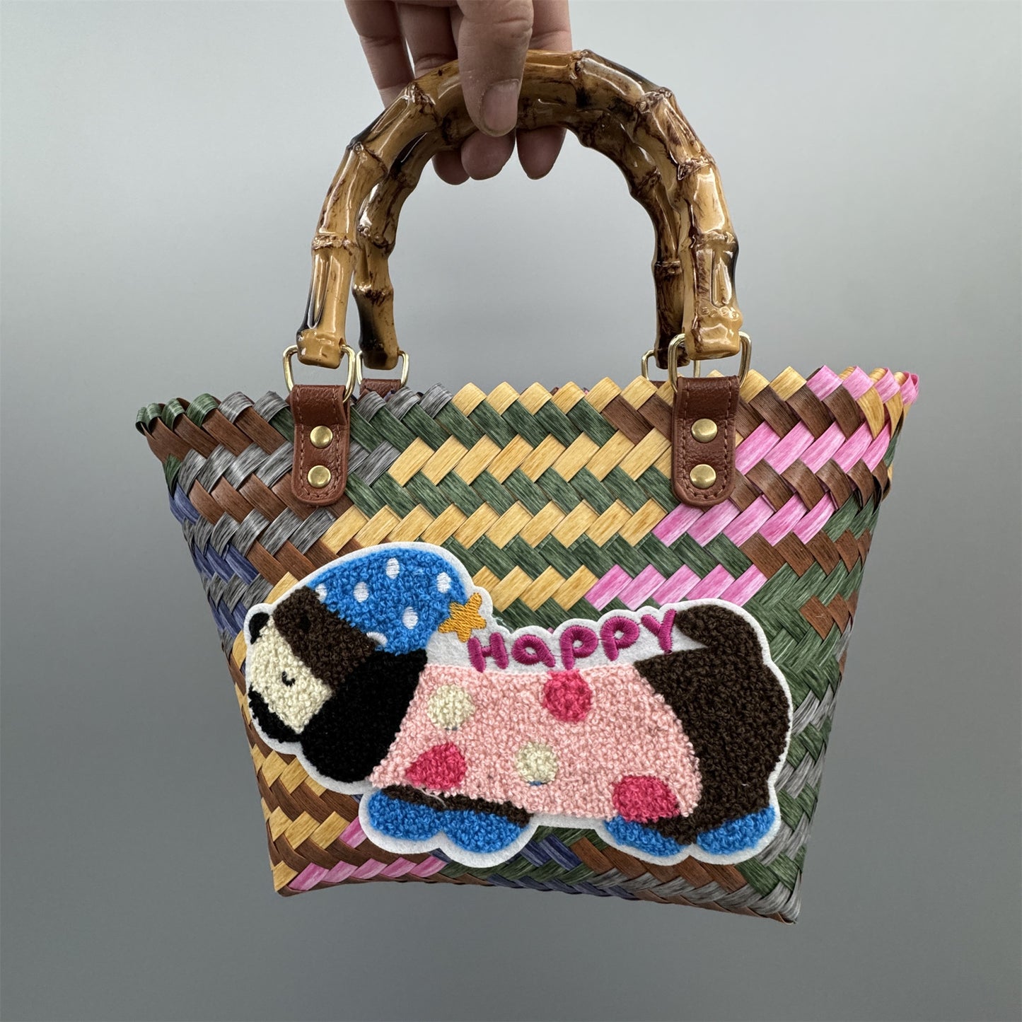 Woven Striped Vintage Dachshund Tote Bag