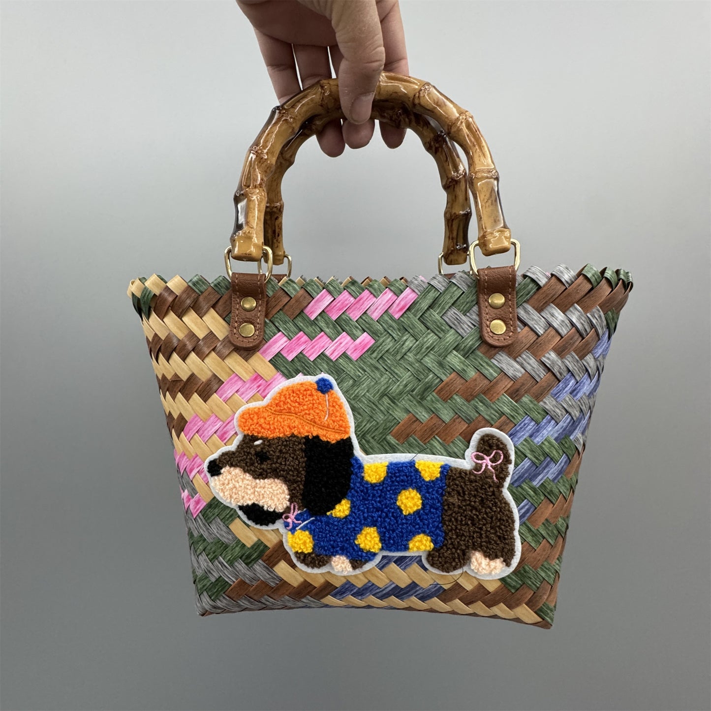 Woven Striped Vintage Dachshund Tote Bag