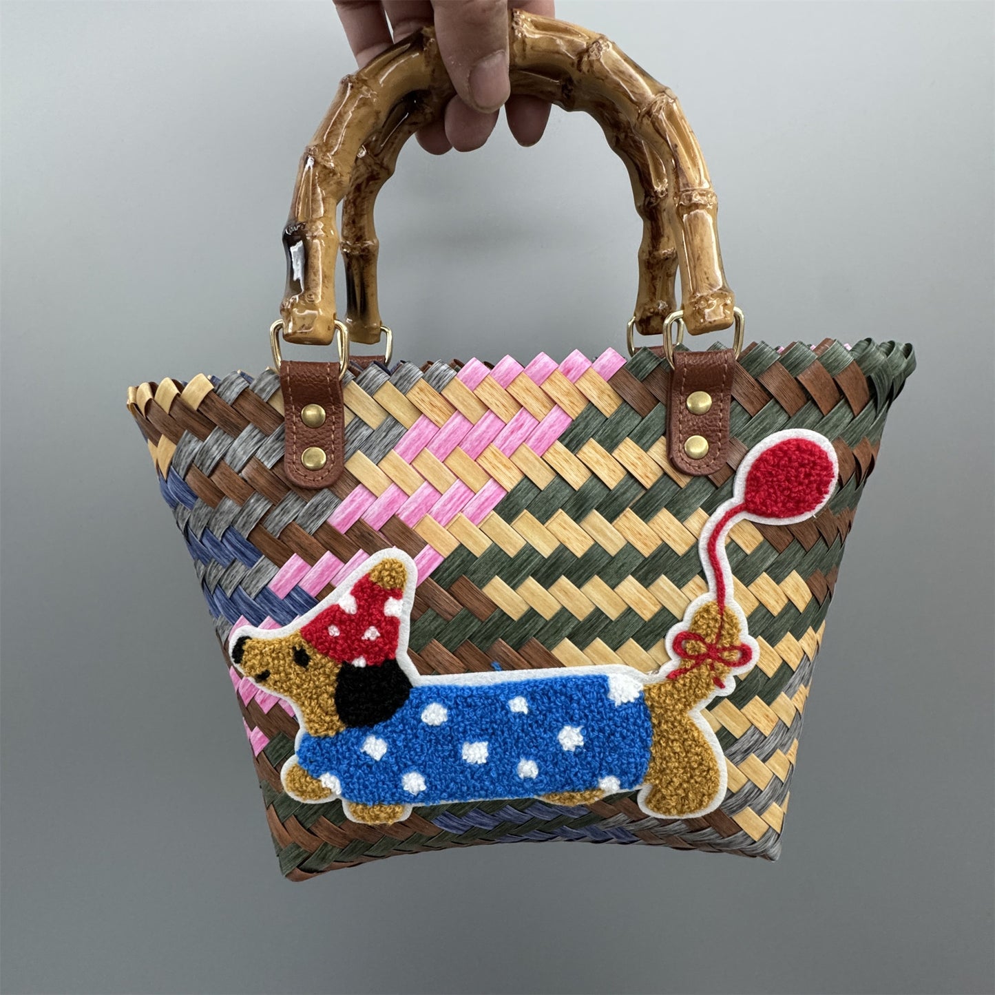 Woven Striped Vintage Dachshund Tote Bag