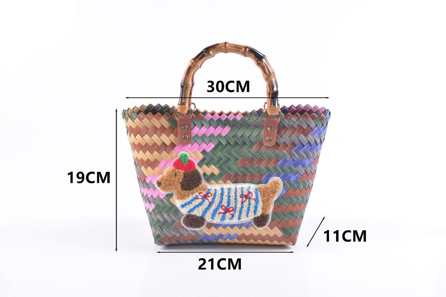 Woven Striped Vintage Dachshund Tote Bag