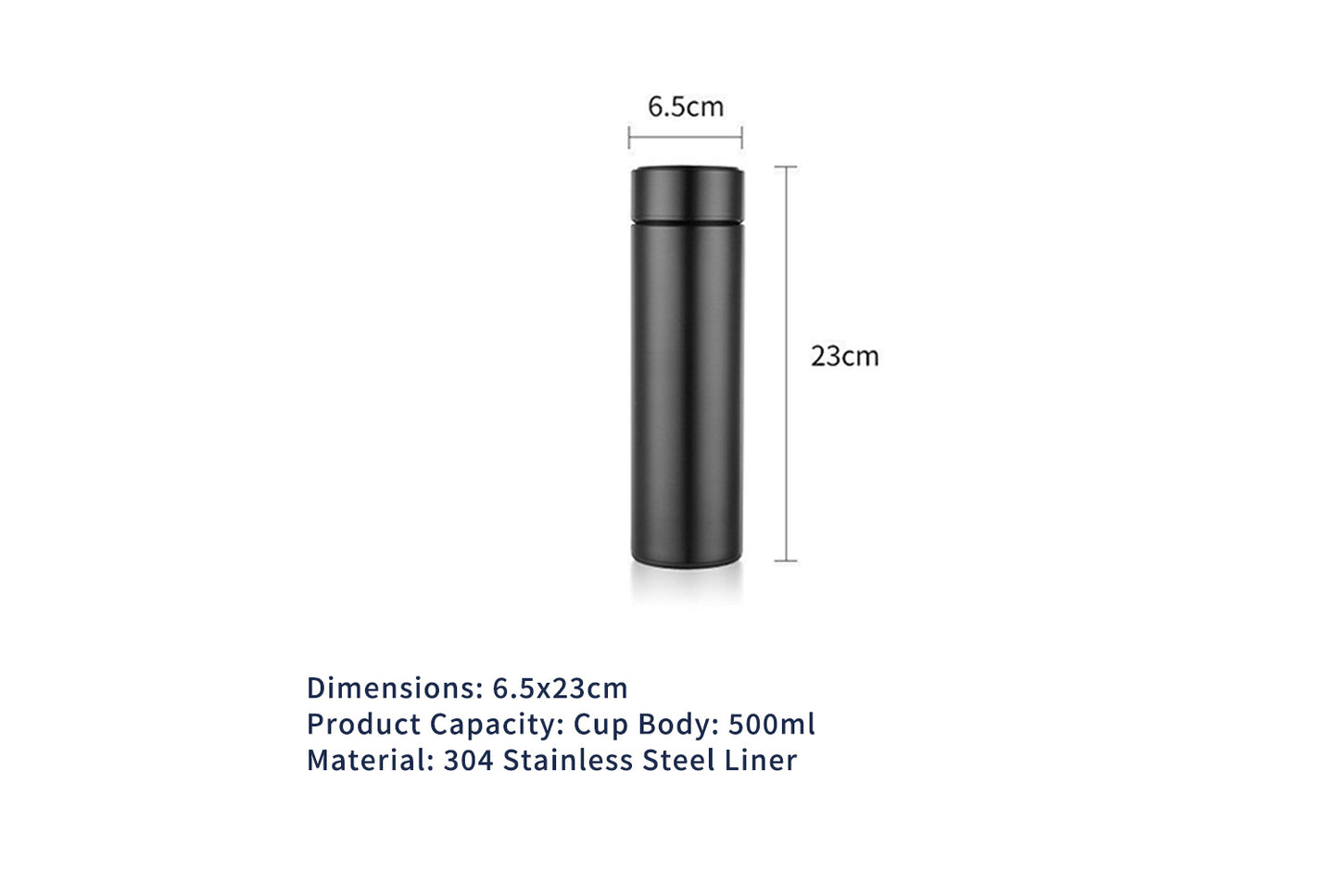 **304 Stainless Steel Smart Temperature-Insulated Water Bottle (Black 500ml)**