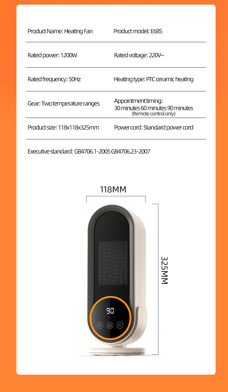 **High-Power 1200W Smart PTC Ceramic Heater (UK Plug)**