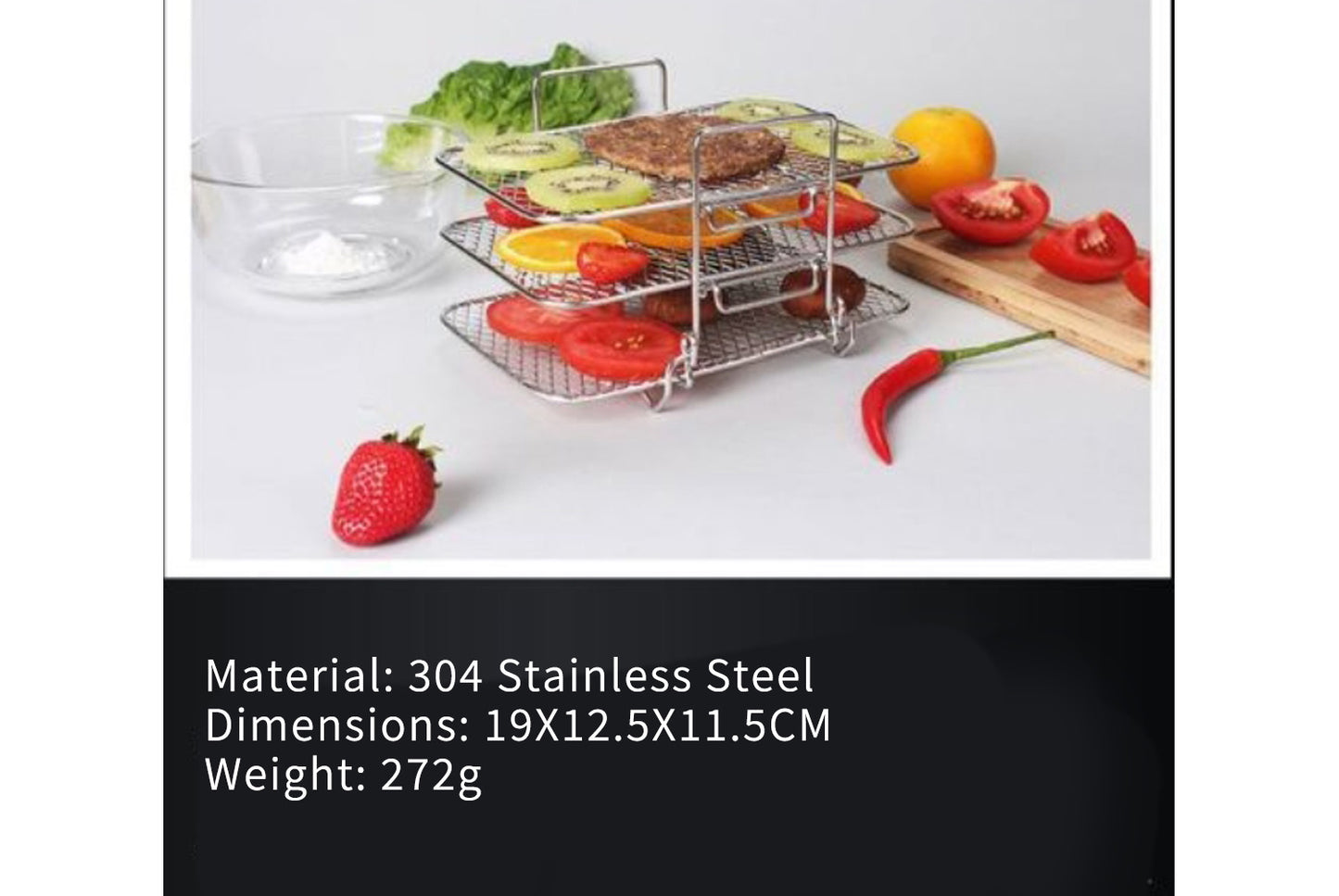 **304 Stainless Steel Air Fryer Grill Rack (3-Tier Stackable)**