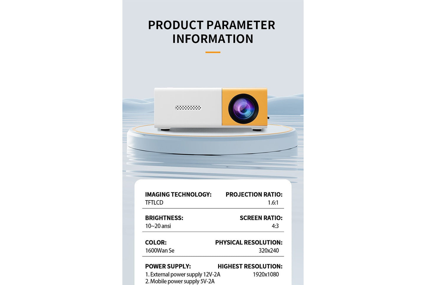 **Wired Screen Mirroring Home Projector (UK Standard Plug)**