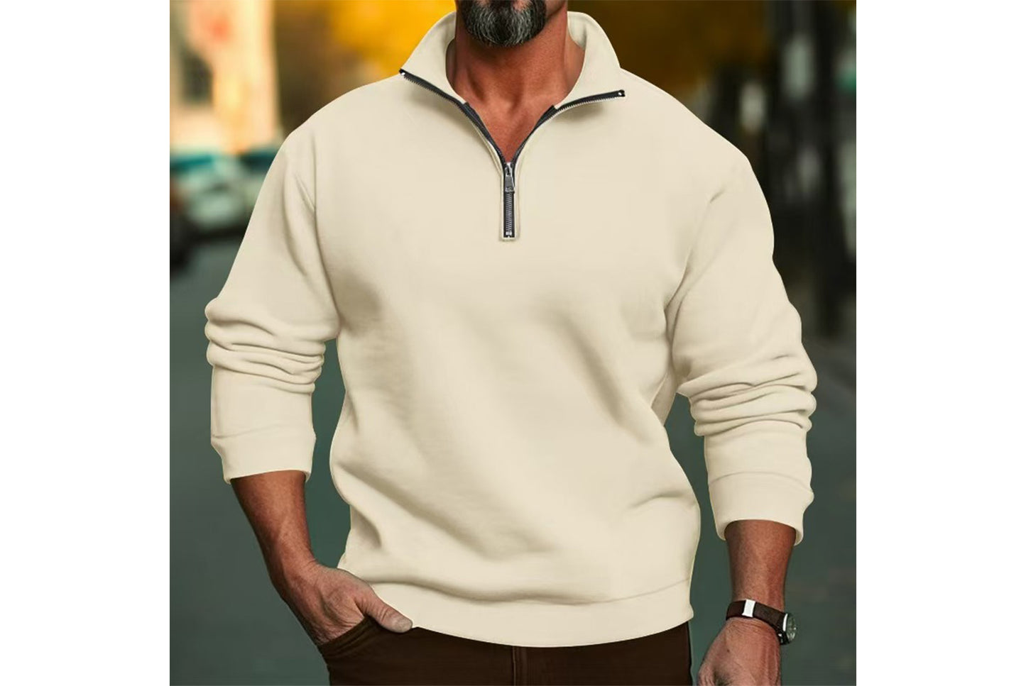 Stand Collar Half-Zip Fashion Sweatshirt Jacket